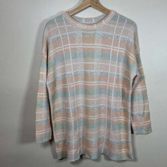 Lou & Grey Plaid Wool Blend Sweater Beige Pink Neutral Academia Tunic M Soft - Picture 1 of 8